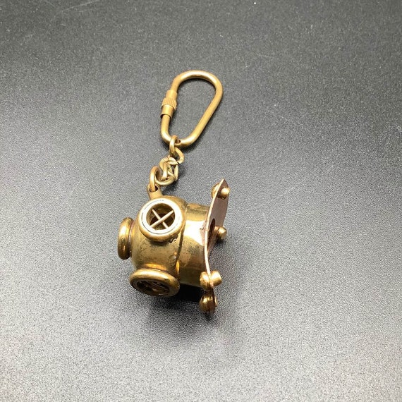 Solid brass diving helmet key ring key chain well… - image 2