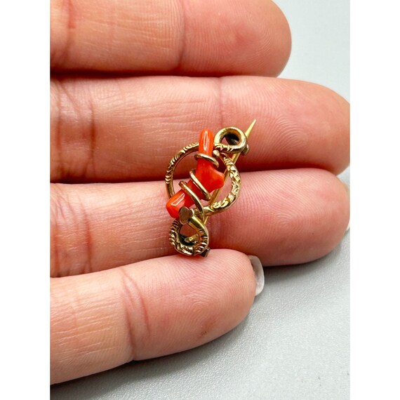 Victorian Coral Pin Brooch Gold Filled Pin Genuin… - image 5