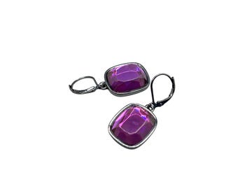 JOAN RIVERS Earrings Purple Color Dangles Leverback Pierced Acrylic