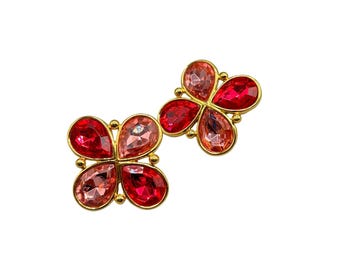 Vintage Napier Clip On Earrings with Pink Rhinestones Gold Tone Floral Clipons