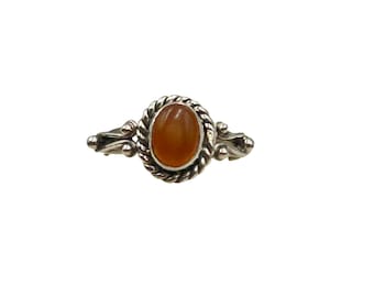Vintage Carnelian Ring Size 7 Sterling Silver Settings Brown Orange Stone