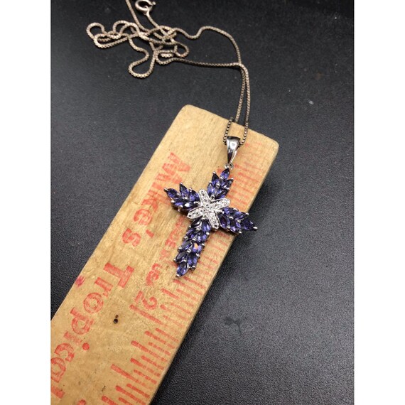 Sterling Silver Tanzanite Cross Necklace White To… - image 6