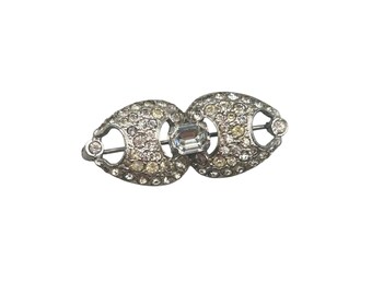 Vintage Pot Metal Pin Brooch Rhinestones Bow Older Retro Jewelry