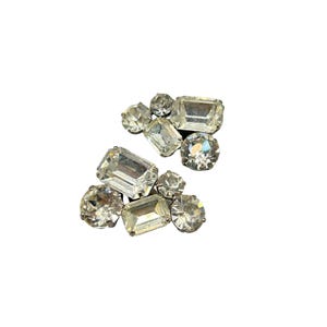 Vintage Clear Rhinestone Clip-On Earrings Designer Quality Large Glass Stones