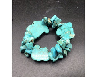 Dyed Turquoise Color Stone Bracelet Chunky Stretch Elastic Beaded Bracelet