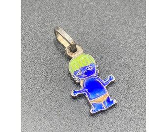Smurf Charm Sterling Silver Vintage Blue Enamel Little Pendant