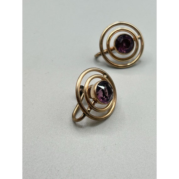 Vintage Gold Filled Amethyst Earrings Screw Back … - image 2