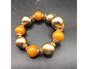 Vintage Memory Wire Bakelite with Metal Beads Bracelet Adjustable One Size