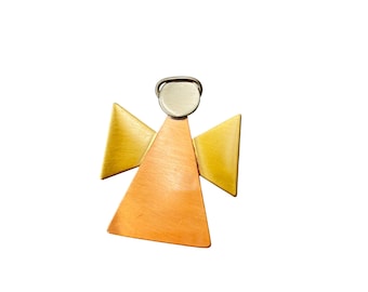 Vintage Angel Pin Brooch Mixed Metal Copper Brass Tone Geometric Simple Design