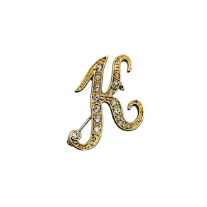 Gold Tone Rhinestone Initial K Brooch - Monogram Pin