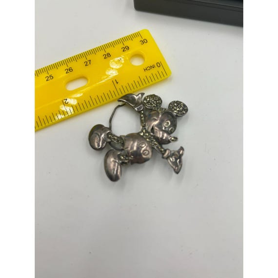Vintage Mickey Mouse Pin Brooch Sterling Silver & Marcasite Stones