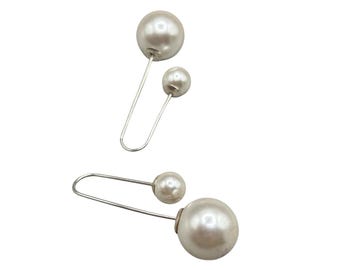Front And Back Sterling Silver Earrings Faux Simulated Pearls With Silver Wire Hooks