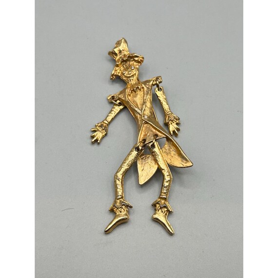Vintage Articulated Scarecrow Pin Brooch Gold Ton… - image 2