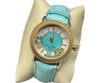 Turquoise And Gold Watch JUDITH RIPKA Odyssey Floating Heart Diamonique Charm Watch