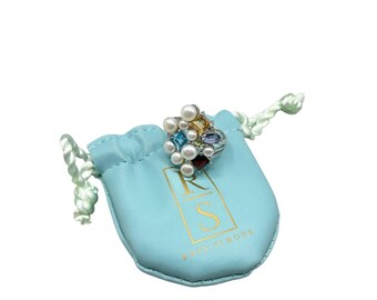 Sterling Silver Pearl Multi Gemstone ROSS SIMONS Ring Size 8 With Pouch