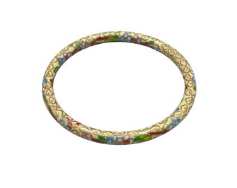 Vintage Cloisonné Enamel Floral Bangle Bracelet Multicolor Design