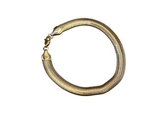Gold Tone Herringbone Chain Bracelet 8.25" long