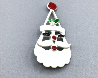 Santa Claus Pin Brooch White Enamel Santa Head Christmas Holiday Costume Jewelry