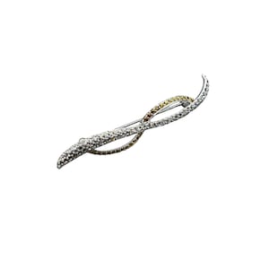 Vintage Signed with Swan Swarovski Infinity Bar Pin Brooch Clear & Gold Crystals
