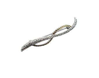 Vintage Signed with Swan Swarovski Infinity Bar Pin Brooch Clear & Gold Crystals