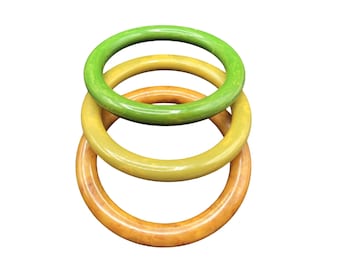 Vintage Collectible Bracelets Bakelite Bangles Set of 3 in Orange Yellow Green