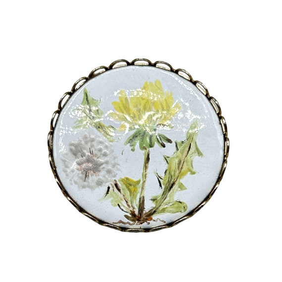 Enamel Pin Brooch Hand Painted Dandelion Flower R… - image 1