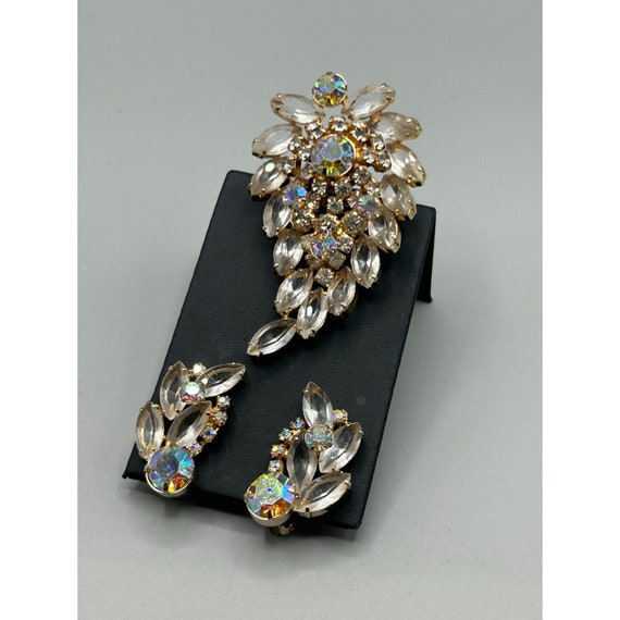 Vintage Rhinestones Brooch & Clip On Earrings Set… - image 5