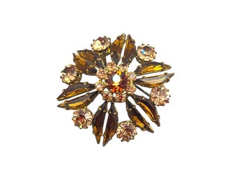 Vintage Amber Glass Brooch Domed Raised Design Specialty Stones Prong Set