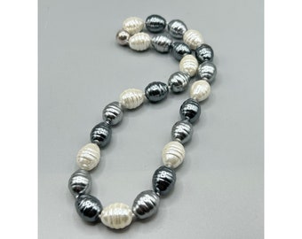 Knotted Pearl Necklace MC CN Simulated Metallic Glass Pearl Beads Magnetic Clasp