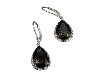 Smokey Quartz Drops Earrings Sterling Silver 925 Pierced Leverback Dangles