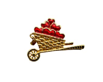 Avon Wagon Full of Hearts Lapel Pin Garden of Love Tack Pin Red Enamel Hearts