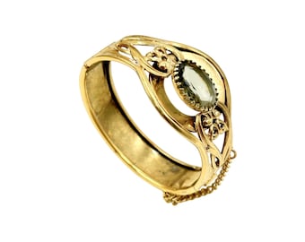 Vintage Hinged Bangle Bracelet Smokey Glass Unsigned Whiting & Davis Gold Tone