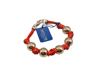 Milor Italy Bronze Leather Bracelet Red Beads And Knots Designer Bracelet NWT