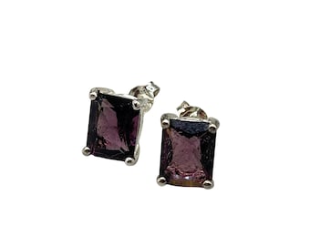 Sterling SIlver Purple Earrings Amethyst Glass Studs Pierced Faux Gemstones