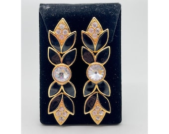BIJOUX DESIGNS New York Statement Earrings Black Enamel Clear Rivoli Stones