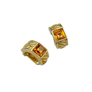 Vintage Gold Tone Clip On Earrings with Orange Faux Gemstones