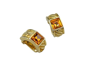 Vintage Gold Tone Clip On Earrings with Orange Faux Gemstones