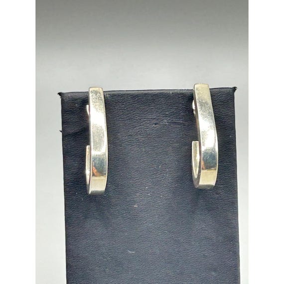 Solid Sterling Silver 925 Hook Shaped Earrings Op… - image 3