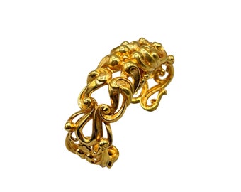 Rachel Zoe Bracelet Chunky Ornate Heavy Gold Plated Cuff Bracelet Large Size