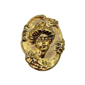 Victorian Revival Pin Brooch Vintage Victorian Repousse Gibson Girl Gold Tone