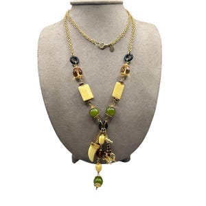 KJL Charm Necklace Giraffe Africa Ethnic Design Beaded Long Chain Kenneth Jay Lane
