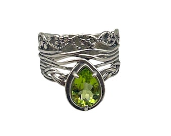 OR PAZ ISRAEL Sterling Silver Peridot Ring Size 10 Wide Band