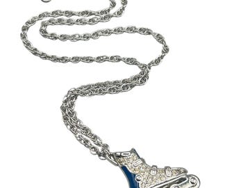 Vintage Swarovski Swan Rollerblade Skate Pendant Necklace Spinning Wheels