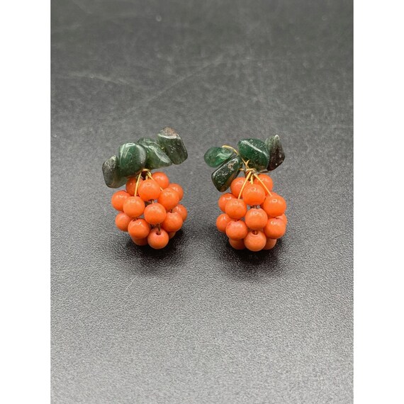 Coral Earrings Beaded Clusters Berry Earrings Wit… - image 1