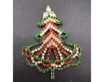 Vintage Christmas Tree Rhinestones Pin Colorful Crystal Brooch Christmas Jewelry
