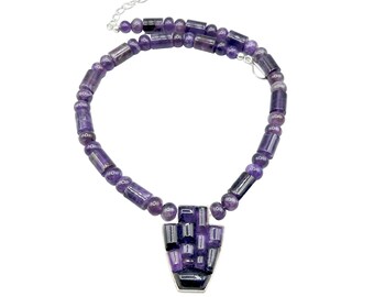DTR Jay King Amethyst Necklace Sterling Silver Pendant Beaded Purple Necklace