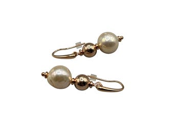 HONORA Pearls Earrings Irregular Pearls Rose Gold Over Sterling SIlver Hook Pearls Dangles