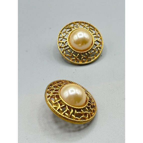 Vintage Classic Pearls Cabochons Earrings Pierced… - image 3
