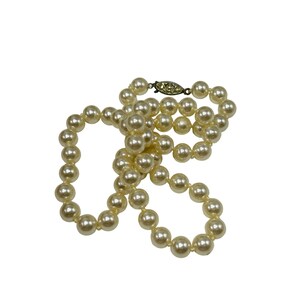 Beaded Faux Simulated Glass Pearls Necklace Hand Knotted Single Strand 20" Long