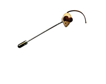 Vintage Wooden Mouse Stick Pin With Leather Tail